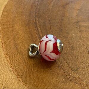 RETIRED James Avery Red & White Art Glass Bead with Heart Finial